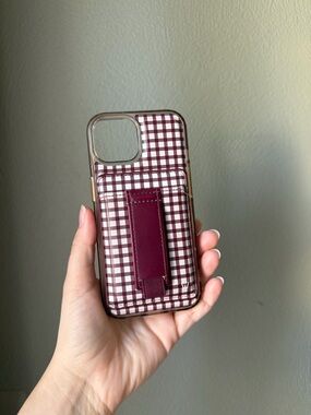 Plaid/Burgundy Walli Card Holder Phone Case (Spiced Cranberry) for Iphone 16
